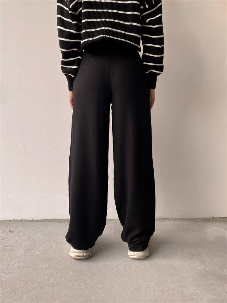 Beli Pileli Palazzo Kadın Siyah Pantolon 22K000117