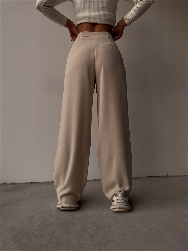 Beli Pileli Palazzo Kadın Taş Renk Pantolon 22K000117