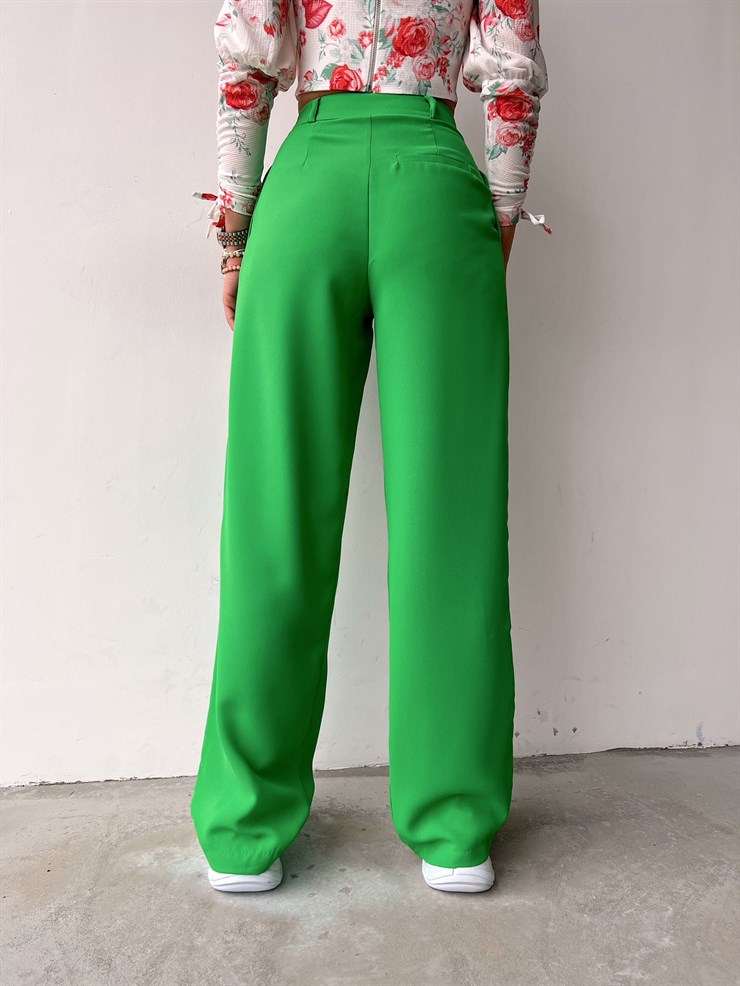 Beli Pileli Palazzo Kadın Yeşil Pantolon 22K000117