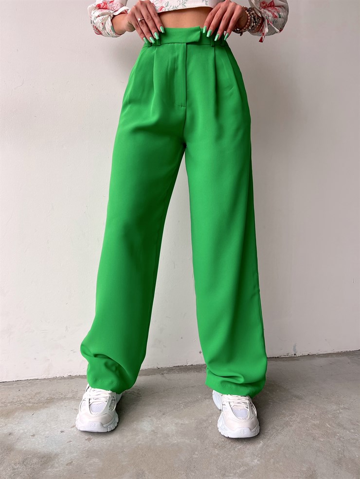 Beli Pileli Palazzo Kadın Yeşil Pantolon 22K000117