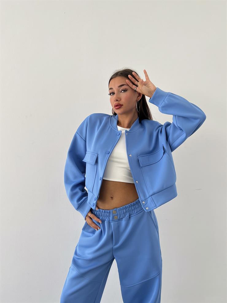 Beli Ve Paçası Lastikli Çıtçıt Kapamalı Orya Kadın Mavi Pantolon 23K000482