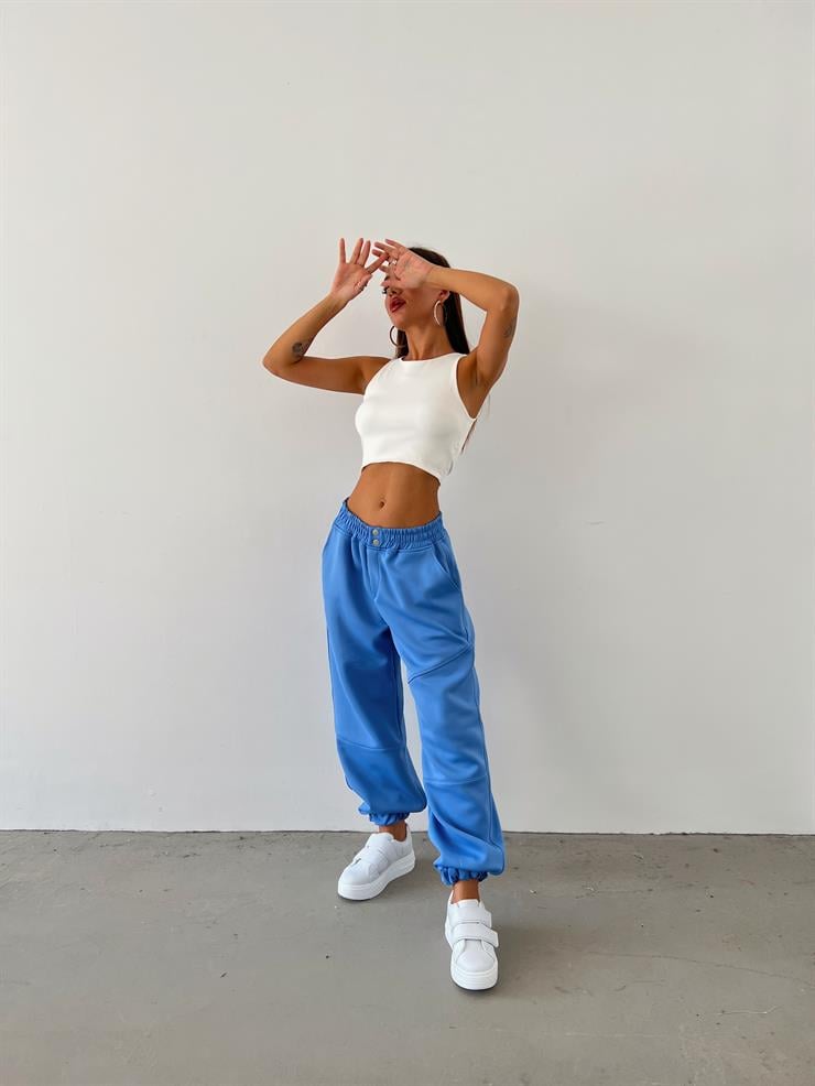 Beli Ve Paçası Lastikli Çıtçıt Kapamalı Orya Kadın Mavi Pantolon 23K000482