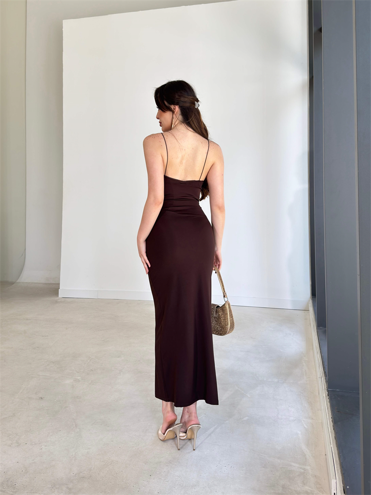 İnce Askılı Believe Kahve Kadın Elbise 26Y149