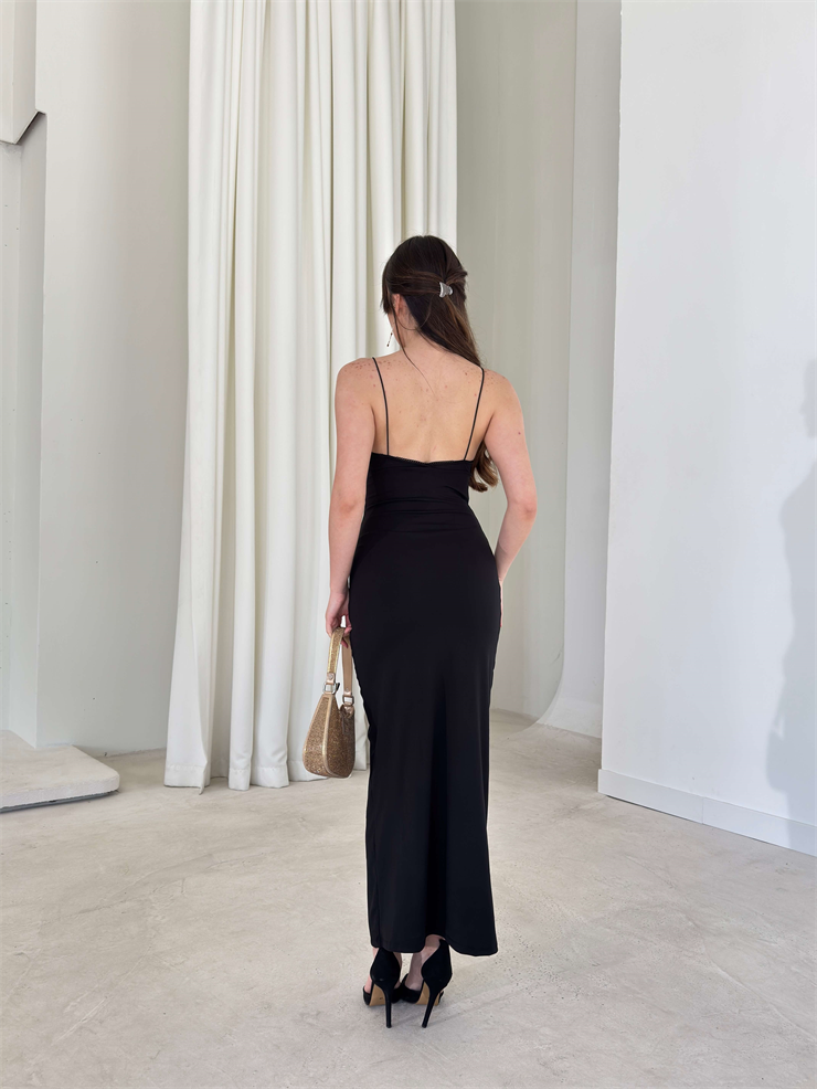 İnce Askılı Believe Siyah Kadın Elbise 26Y149