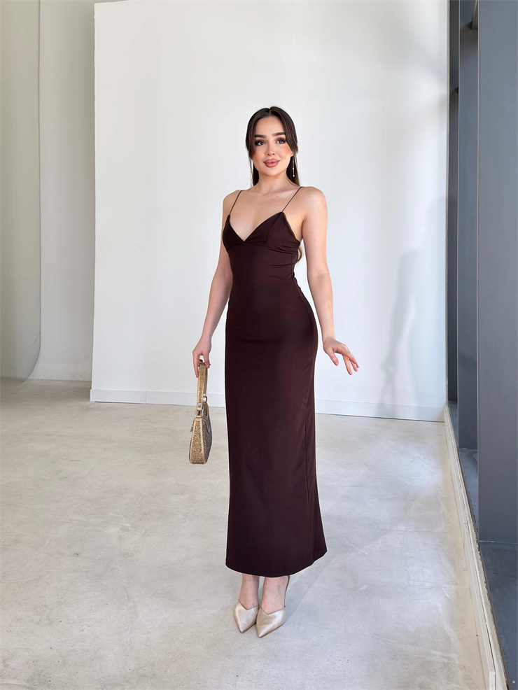 İnce Askılı Believe Kahve Kadın Elbise 26Y149