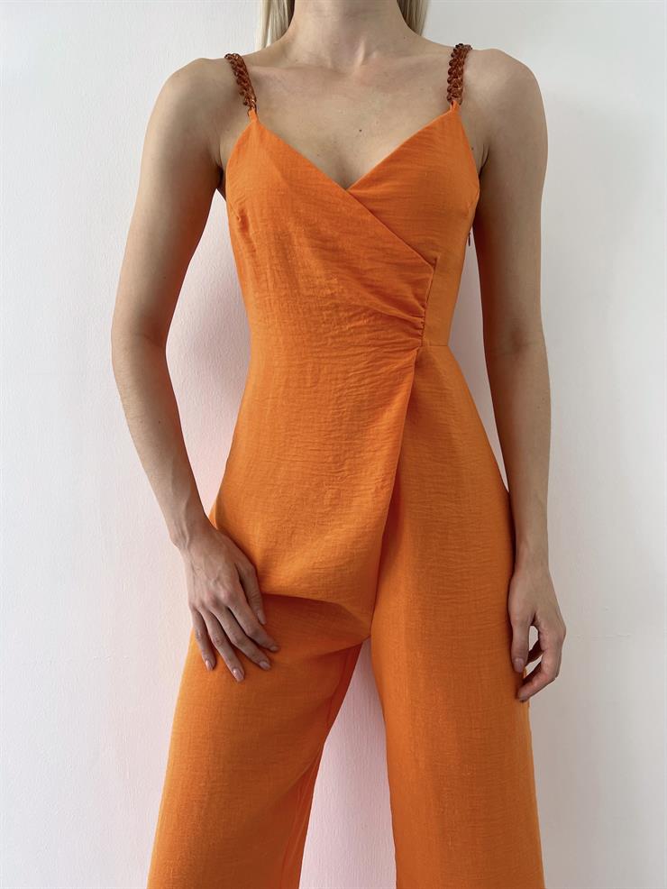 	Zincir Görünümlü Askı V yaka Bello Kadın Turuncu Tulum 23Y000348