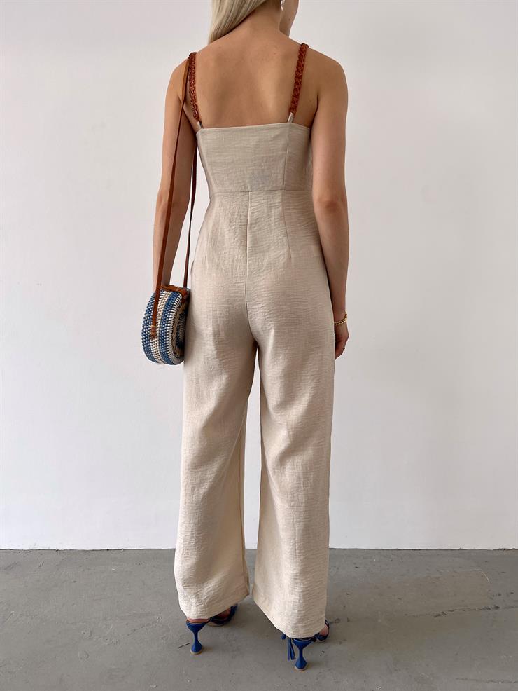 Zincir Görünümlü Askı V yaka Bello Kadın Taş Tulum 23Y000348