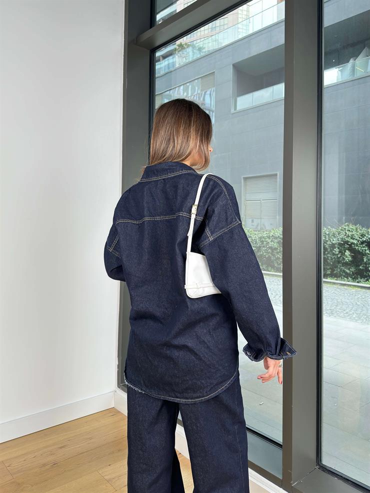 Büyük Cepli Belloc Mavi Kadın Kot Gömlek 25Y024