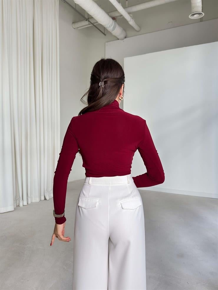 Boğazlı Yanı Drape Detaylı Belmade Bordo Kadın Bluz 26K113