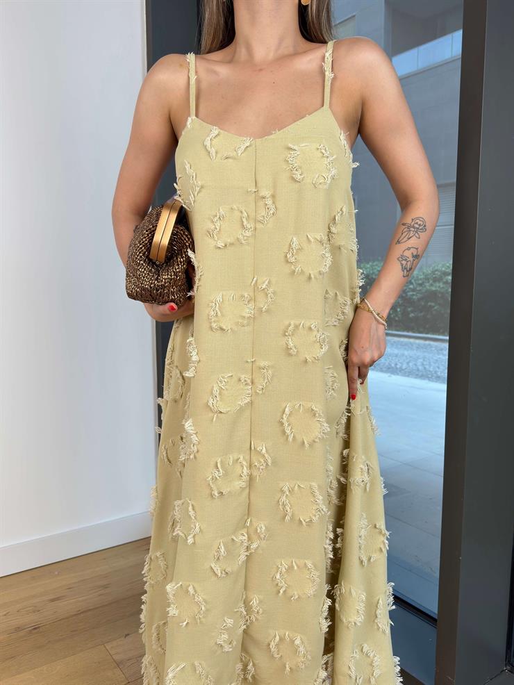 Askılı V Yaka Bendle Yeşil Kadın Elbise 25Y507