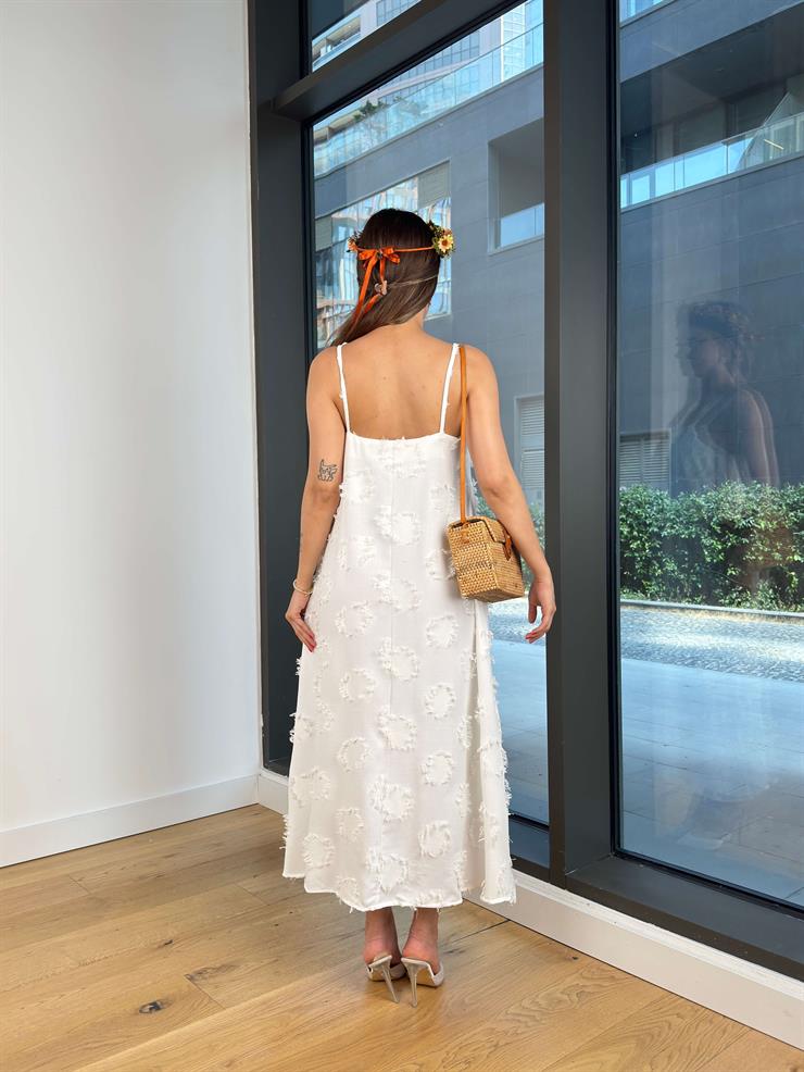 Askılı V Yaka Bendle Beyaz Kadın Elbise 25Y507