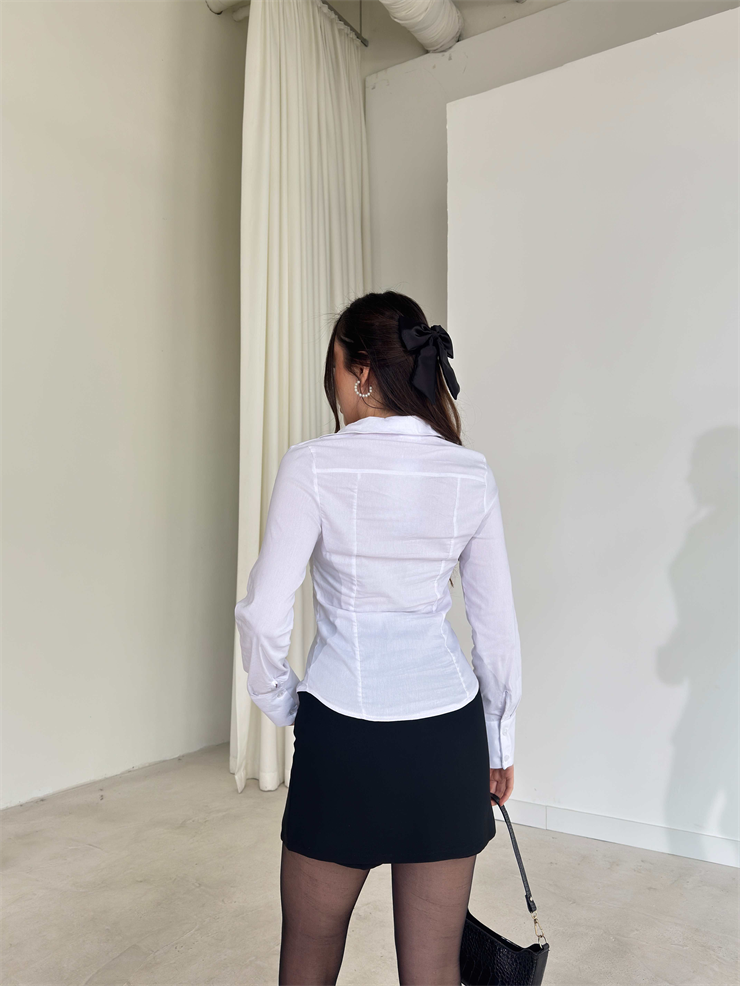 Belden Oturtmalı Benglin Beyaz Kadın Gömlek 26Y060