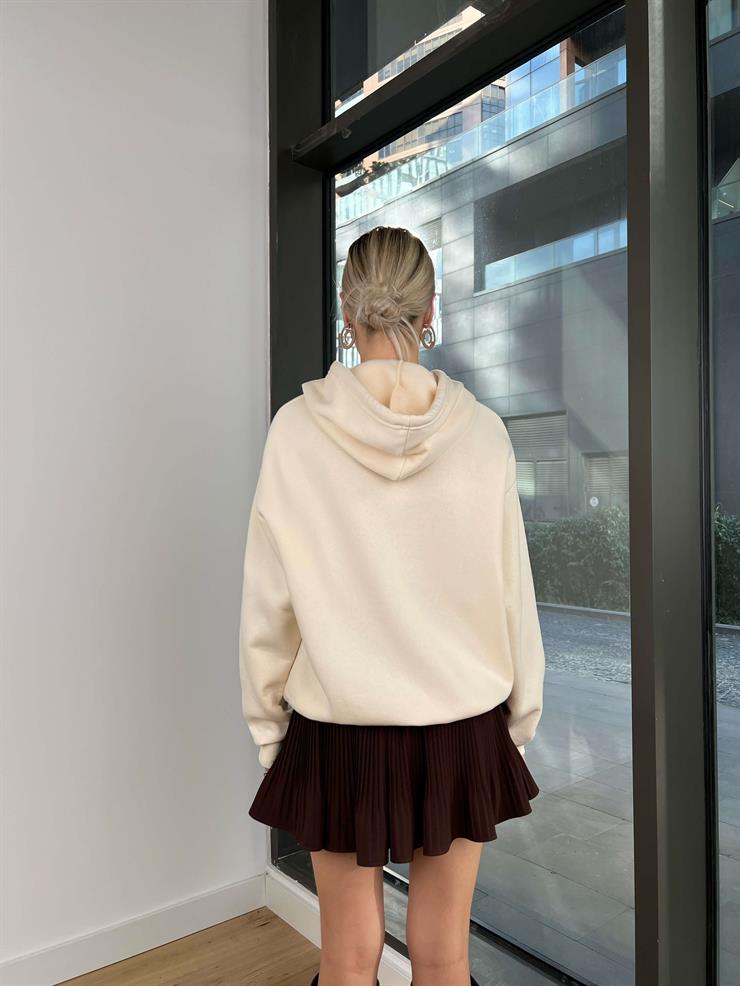 Kapüşonlu Kanguru Cepli San Francisco Yazılı Beres Kadın Taş Sweatshirt 24k000192