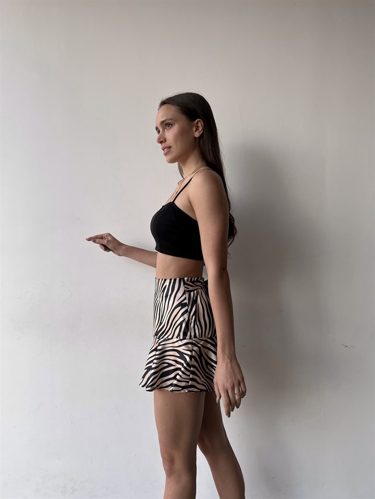 Yüksek Bel Eteği Volanlı Bertal Kadın Kahve Şort Etek 23K000384