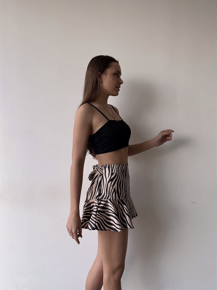 Yüksek Bel Eteği Volanlı Bertal Kadın Kahve Şort Etek 23K000384