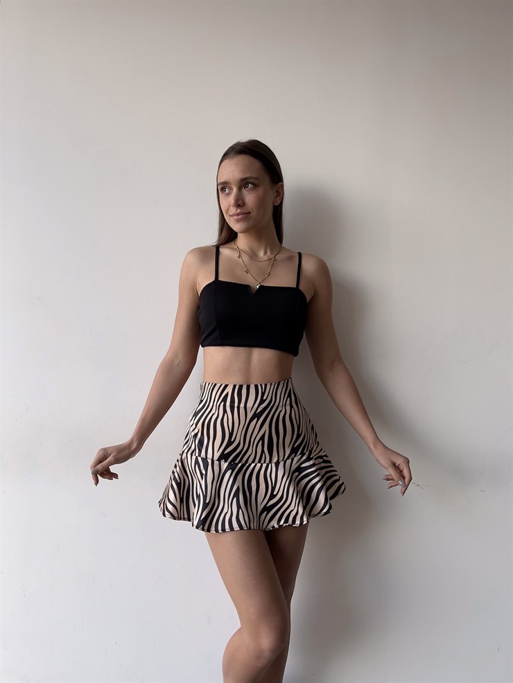 Yüksek Bel Eteği Volanlı Bertal Kadın Kahve Şort Etek 23K000384