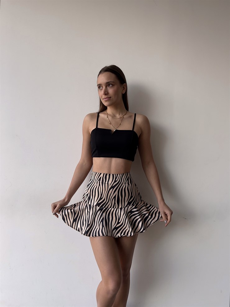 Yüksek Bel Eteği Volanlı Bertal Kadın Kahve Şort Etek 23K000384