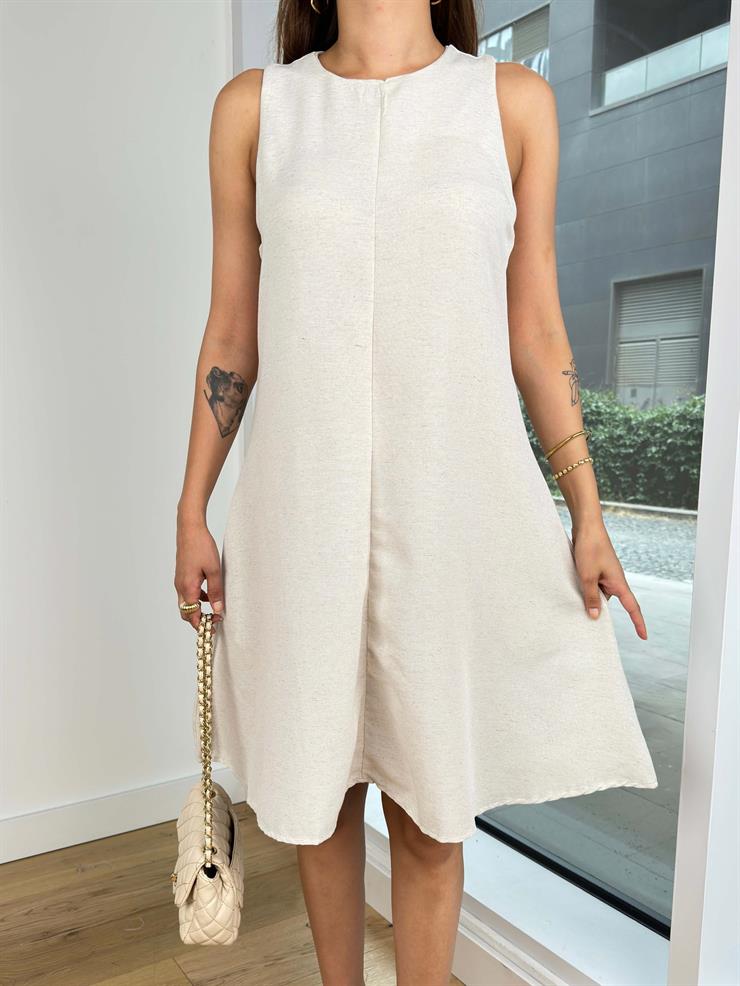 Kolsuz Yuvarlak Yaka Beslava Kadın Taş Mini Elbise 24Y805