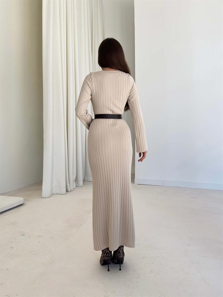 Bisiklet Yaka Agatha Bej Triko Kadın Elbise 26K003