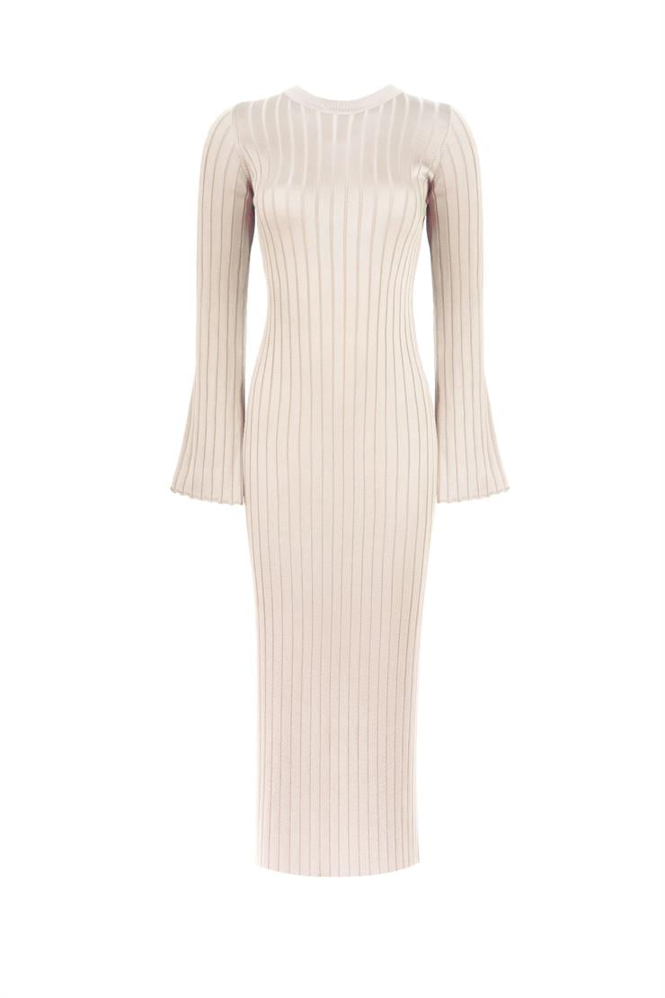 Bisiklet Yaka Agatha Bej Triko Kadın Elbise 26K003