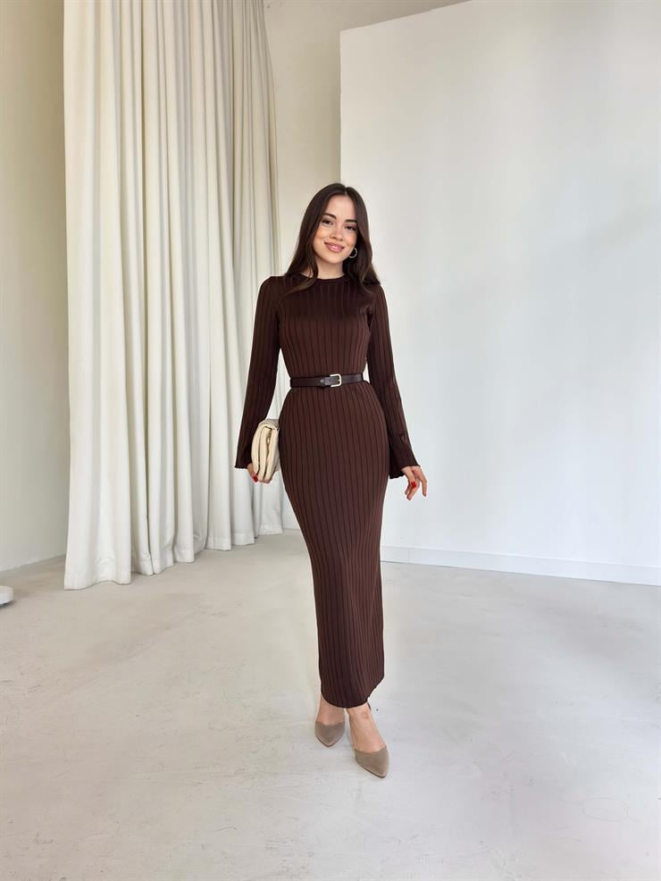 Bisiklet Yaka Agatha Kahve Triko Kadın Elbise 26K003