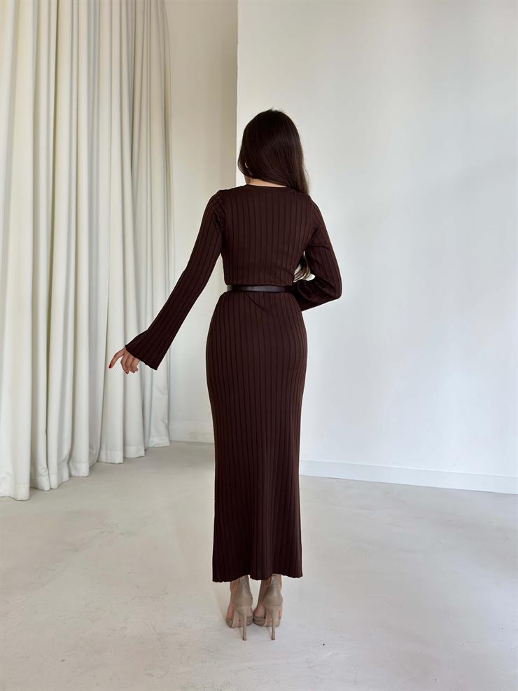 Bisiklet Yaka Agatha Kahve Triko Kadın Elbise 26K003