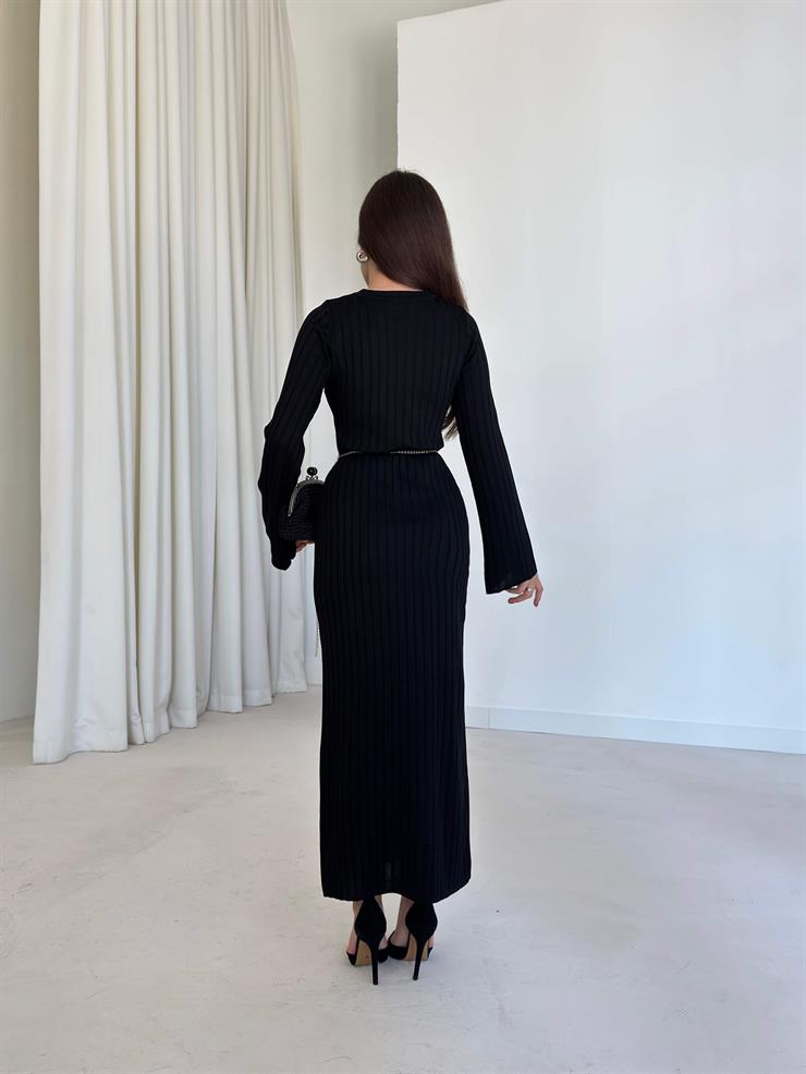 Bisiklet Yaka Agatha Siyah Triko Kadın Elbise 26K003