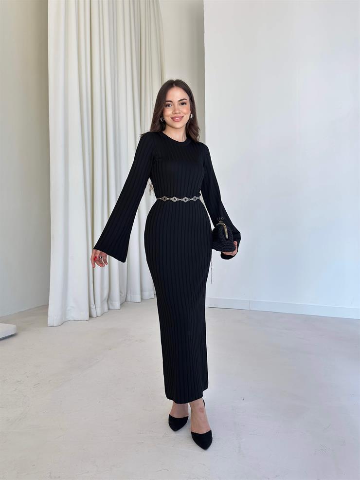 Bisiklet Yaka Agatha Siyah Triko Kadın Elbise 26K003