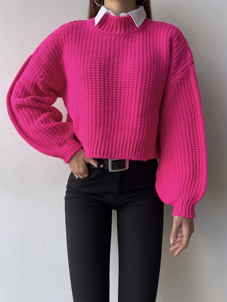 Bisiklet Yaka Andreia Kadın Fuşya Kazak 23K000195