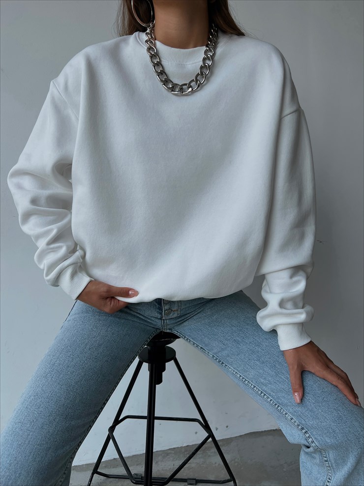 Bisiklet Yaka Boyfriend Elenilson Kadın Ekru Sweatshirt 23K000148