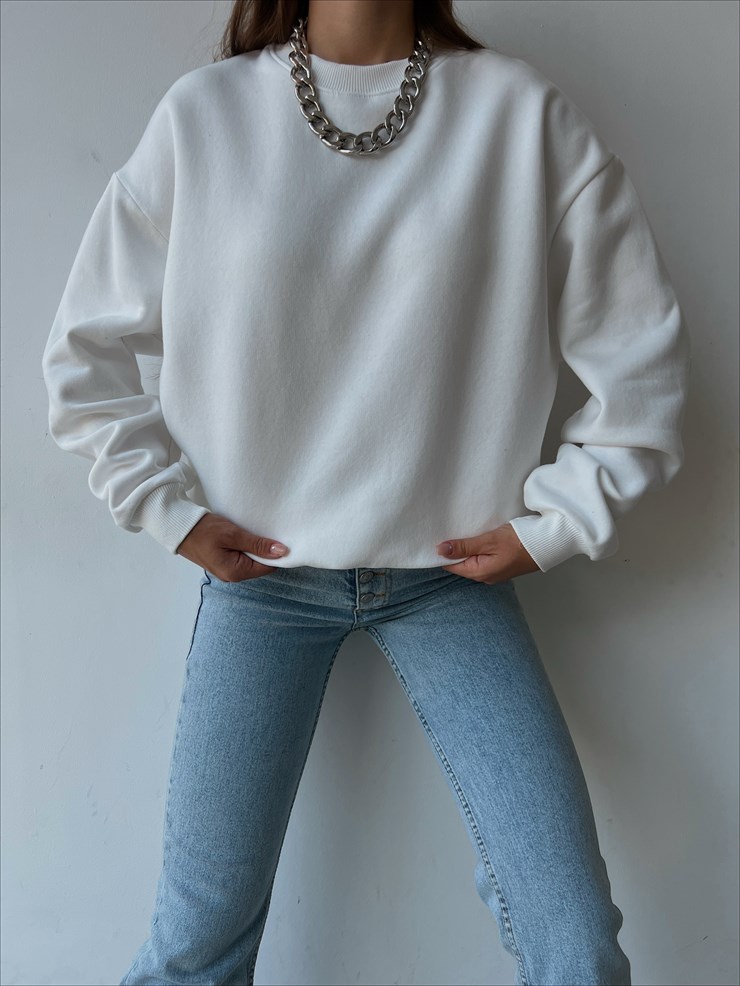 Bisiklet Yaka Boyfriend Elenilson Kadın Ekru Sweatshirt 23K000148