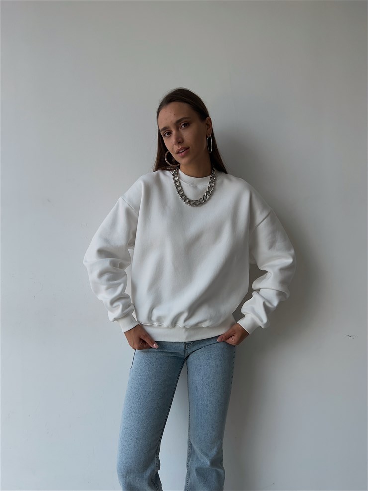 Bisiklet Yaka Boyfriend Elenilson Kadın Ekru Sweatshirt 23K000148