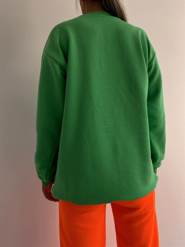 Bisiklet Yaka Boyfriend Kadın Yeşil Sweat 22K000015