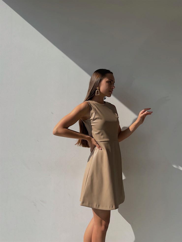 Bisiklet Yaka Kolsuz Edivan Vegan Deri Elbise 23K000143