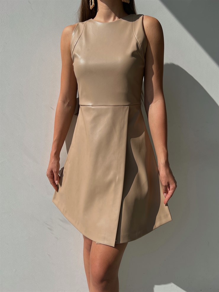 Bisiklet Yaka Kolsuz Edivan Vegan Deri Elbise 23K000143