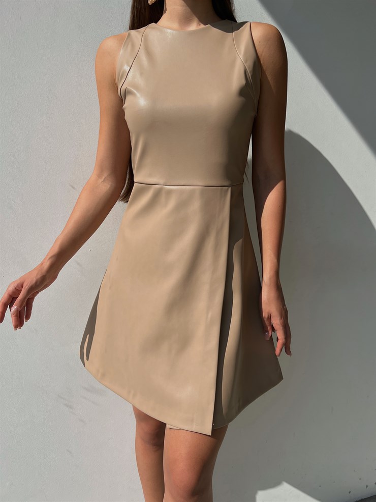 Bisiklet Yaka Kolsuz Edivan Vegan Deri Elbise 23K000143