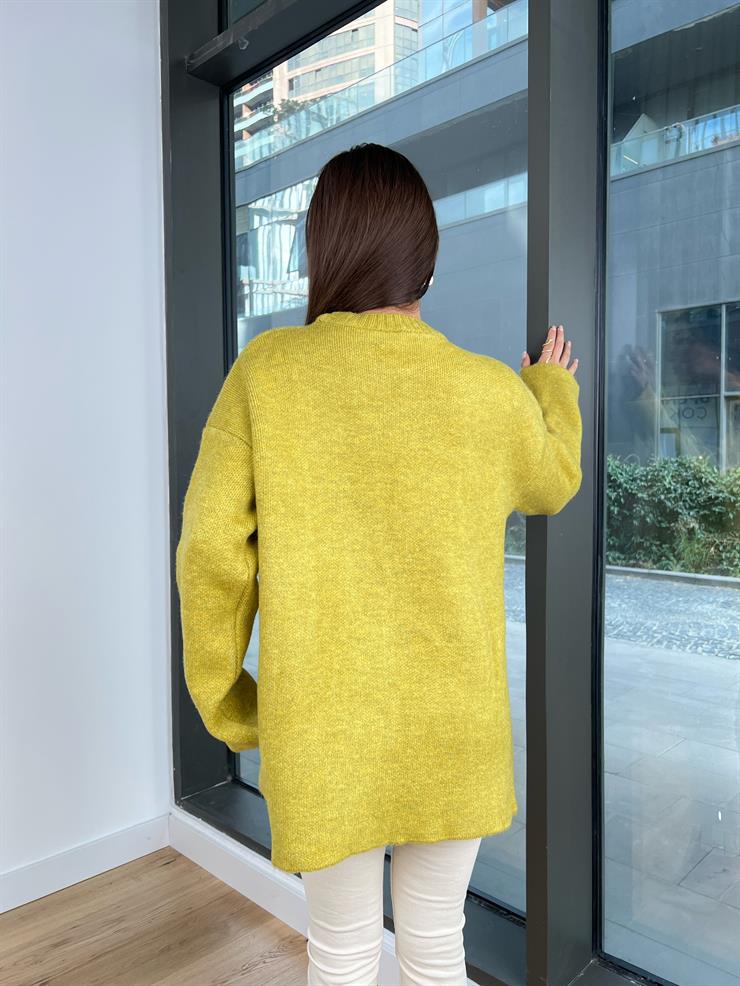 Bisiklet Yaka Oversize Pretty Kadın Yağ Yeşili Kazak 24k000172