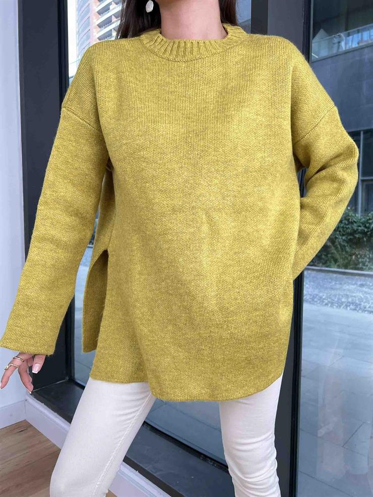 Bisiklet Yaka Oversize Pretty Kadın Yağ Yeşili Kazak 24k000172