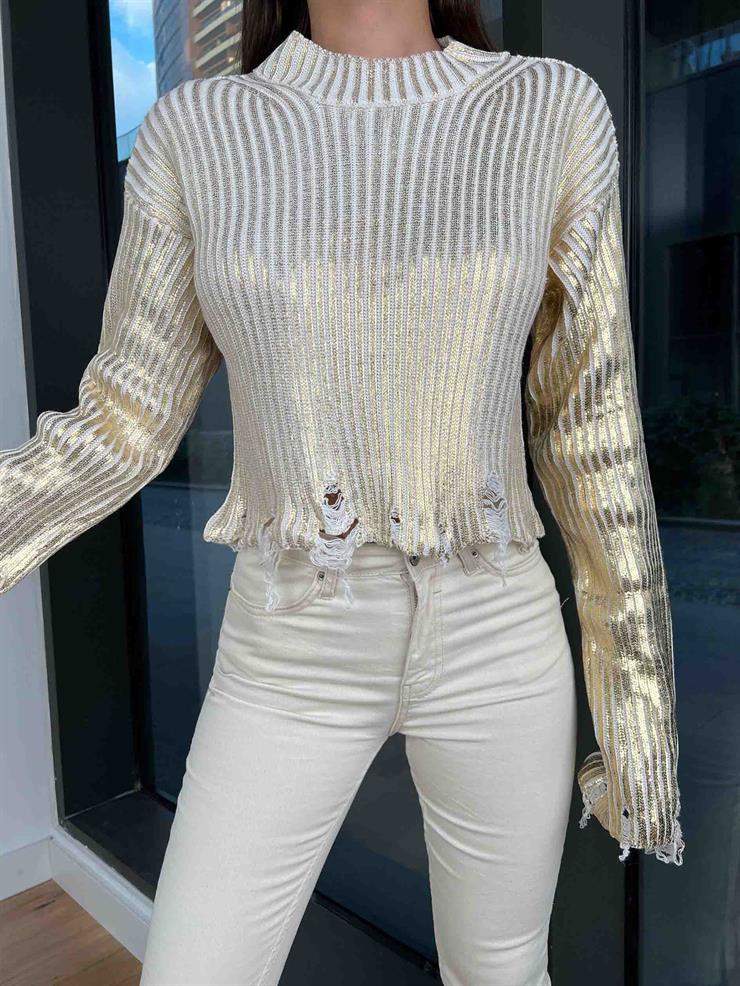 Bisiklet Yaka Parlak Joana Kadın Taş Kazak 24k000185