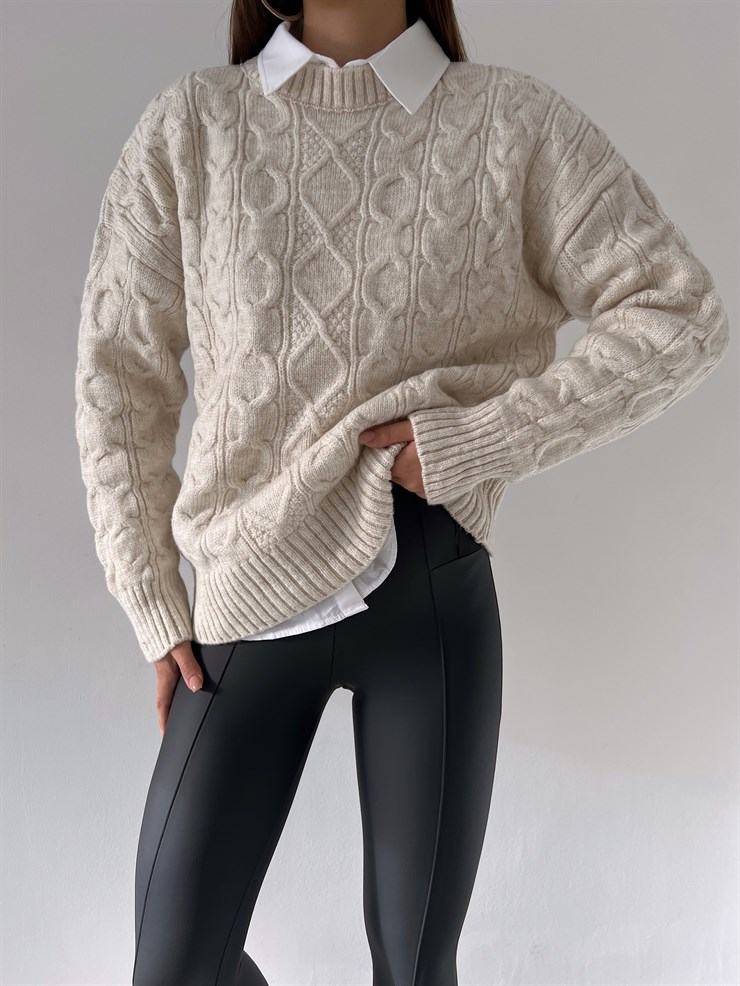 Bisiklet Yaka Perla Kadın Ekru Triko Kazak 23K000199