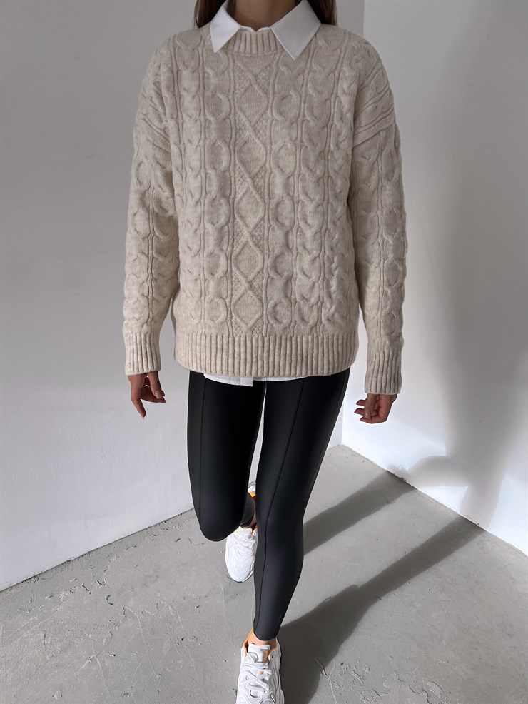 Bisiklet Yaka Perla Kadın Ekru Triko Kazak 23K000199