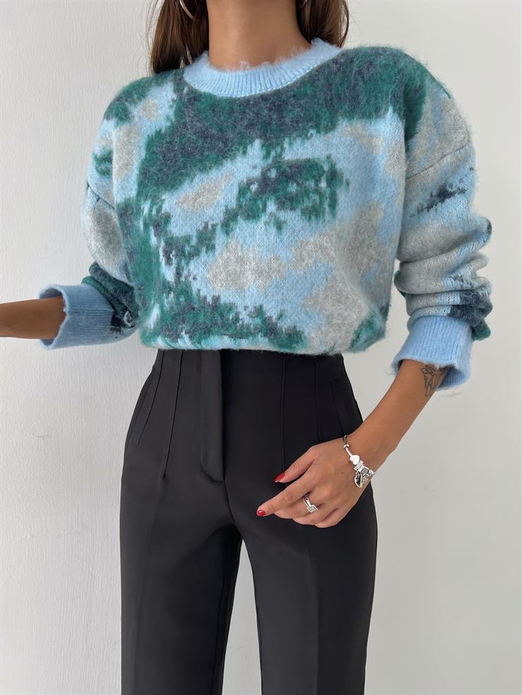 Bisiklet Yaka Şardonlu Kadın Renkli Kazak 24k000030