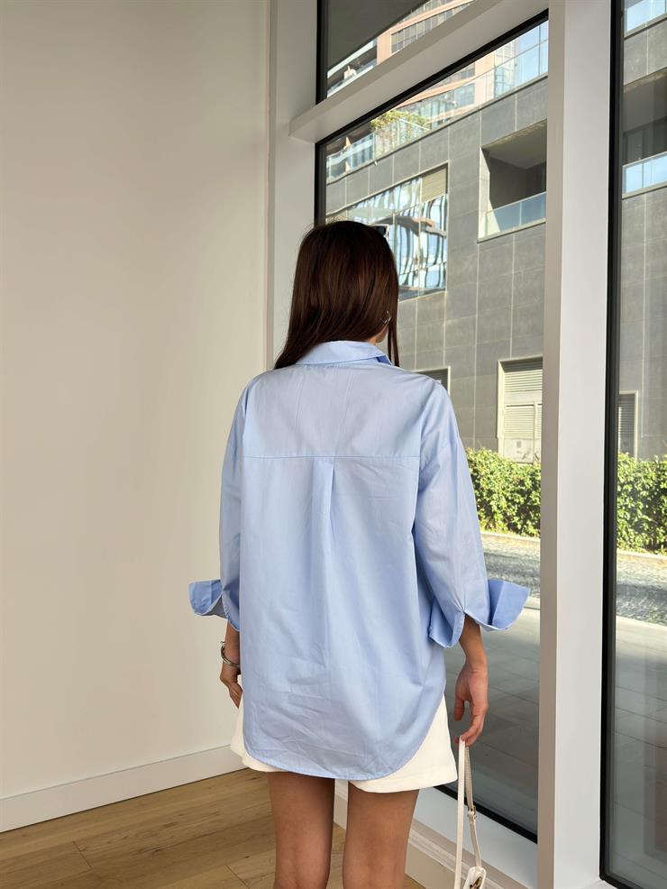 Büyük Cepli Bismark Mavi Kadın Gömlek 25K308