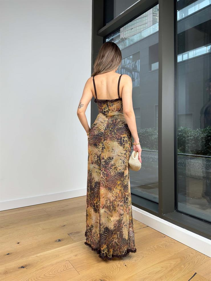 Askılı Pencere Detaylı Blossom Renkli Kadın Elbise 25K479