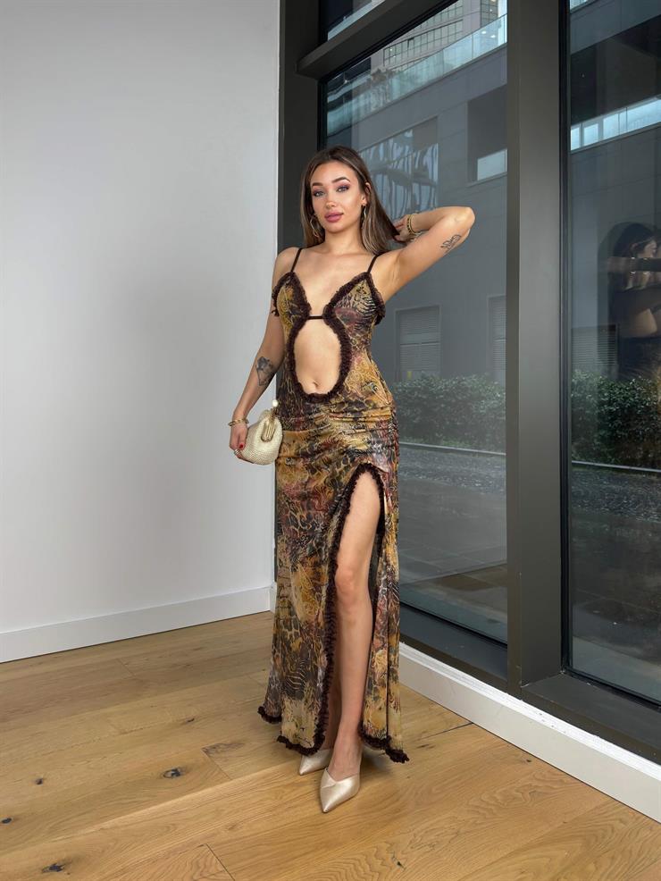 Askılı Pencere Detaylı Blossom Renkli Kadın Elbise 25K479