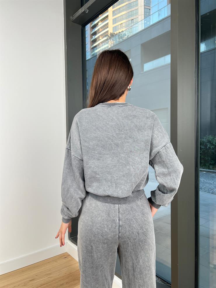 Uzun Kollu Bosque Kadın Gri Crop Sweatshirt 24k000130