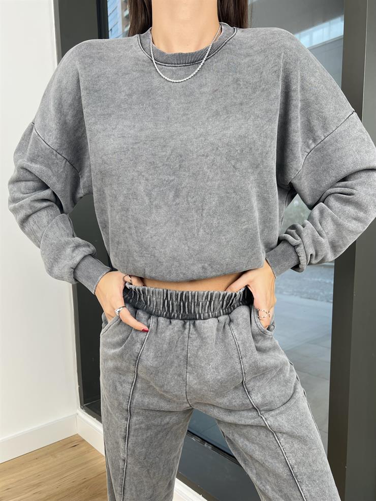Uzun Kollu Bosque Kadın Gri Crop Sweatshirt 24k000130