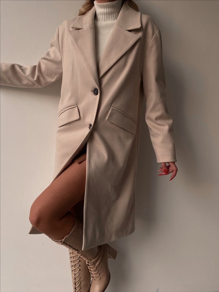 Boyfriend Arka Yırtmaçlı Eliza Kadın Taş Renk Kaban 22K000334