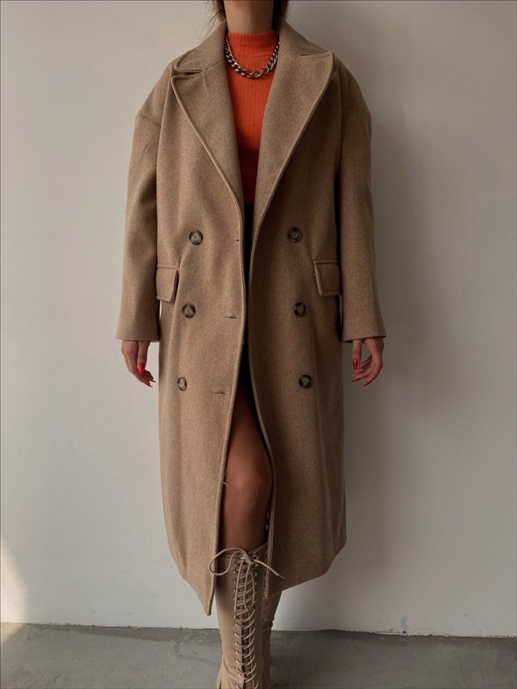 Boyfriend Arkası Yırtmaçlı Kaşe Breana Kadın Kahverengi Kaban 22K000356