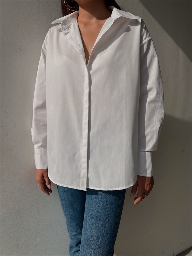 Boyfriend Gizli Düğme Kapamalı Savio Kadın Beyaz Gömlek 23K000114